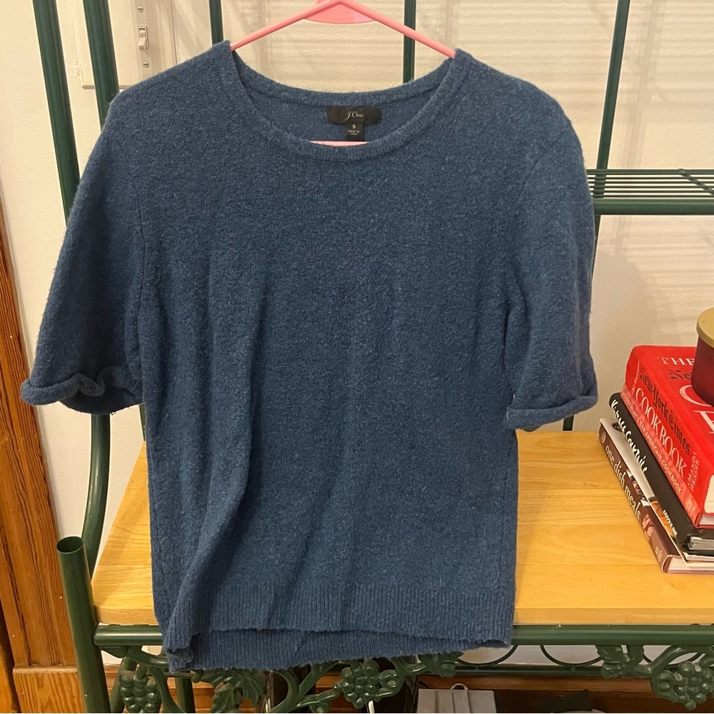 J.Crew Blue Short Sleeve Sweater size small teal blue wool alpaca